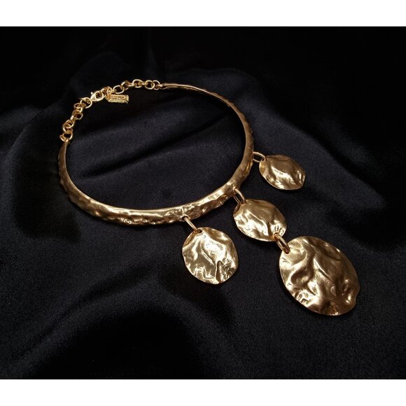 Karine Sultan Hammered Goldtone Statement Necklace With Chain & Lobster Clasp - Picture 2 of 5
